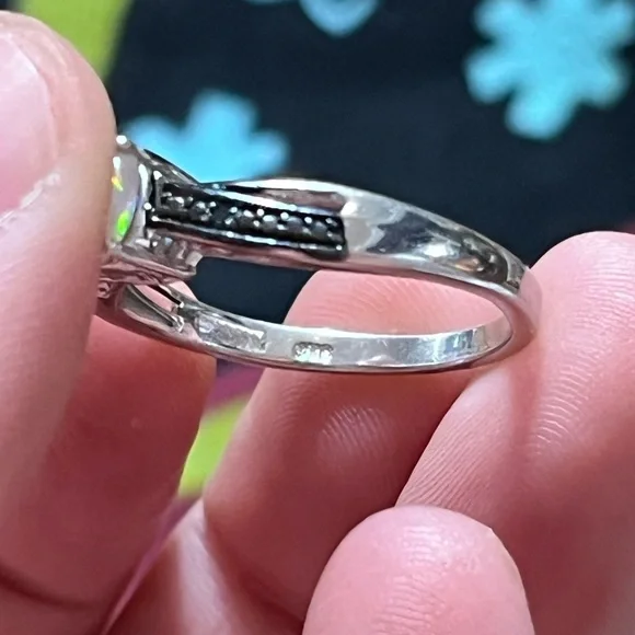 Chuck Clemency Ethiopian Opal Black Diamond Chip Sterling Silver 925 Size 9 3/4 - Picture 7 of 8